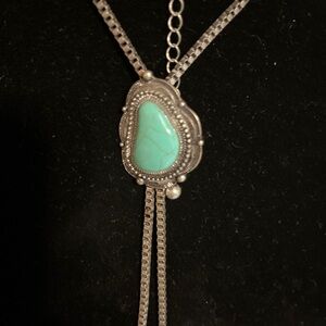 Vintage Silver and Turquoise Faux Pendant Necklace Western Southwestern